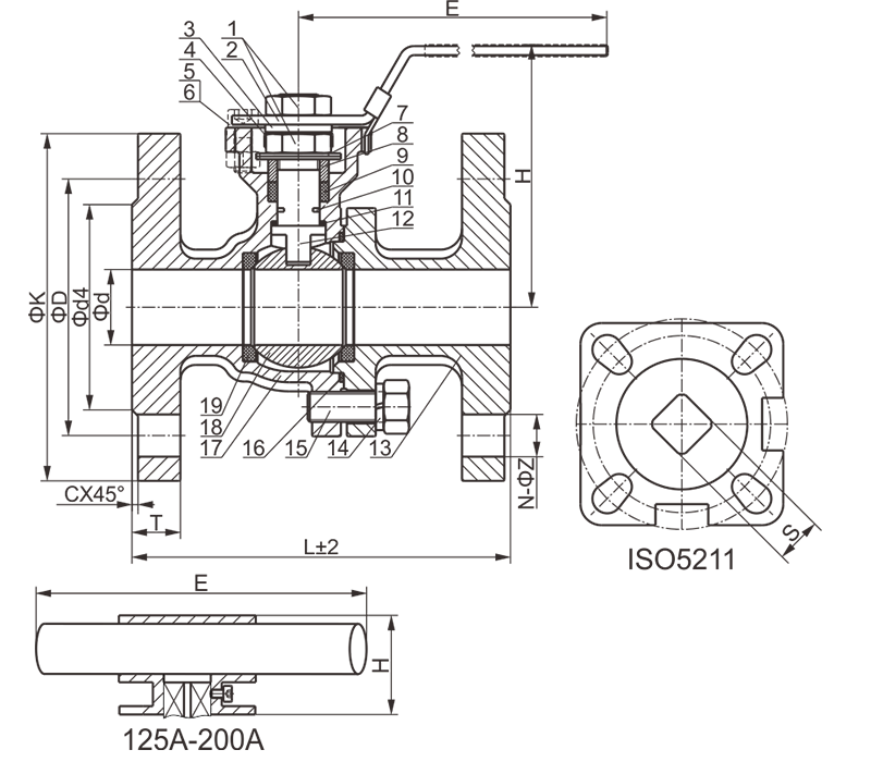 日标法兰球阀结构图